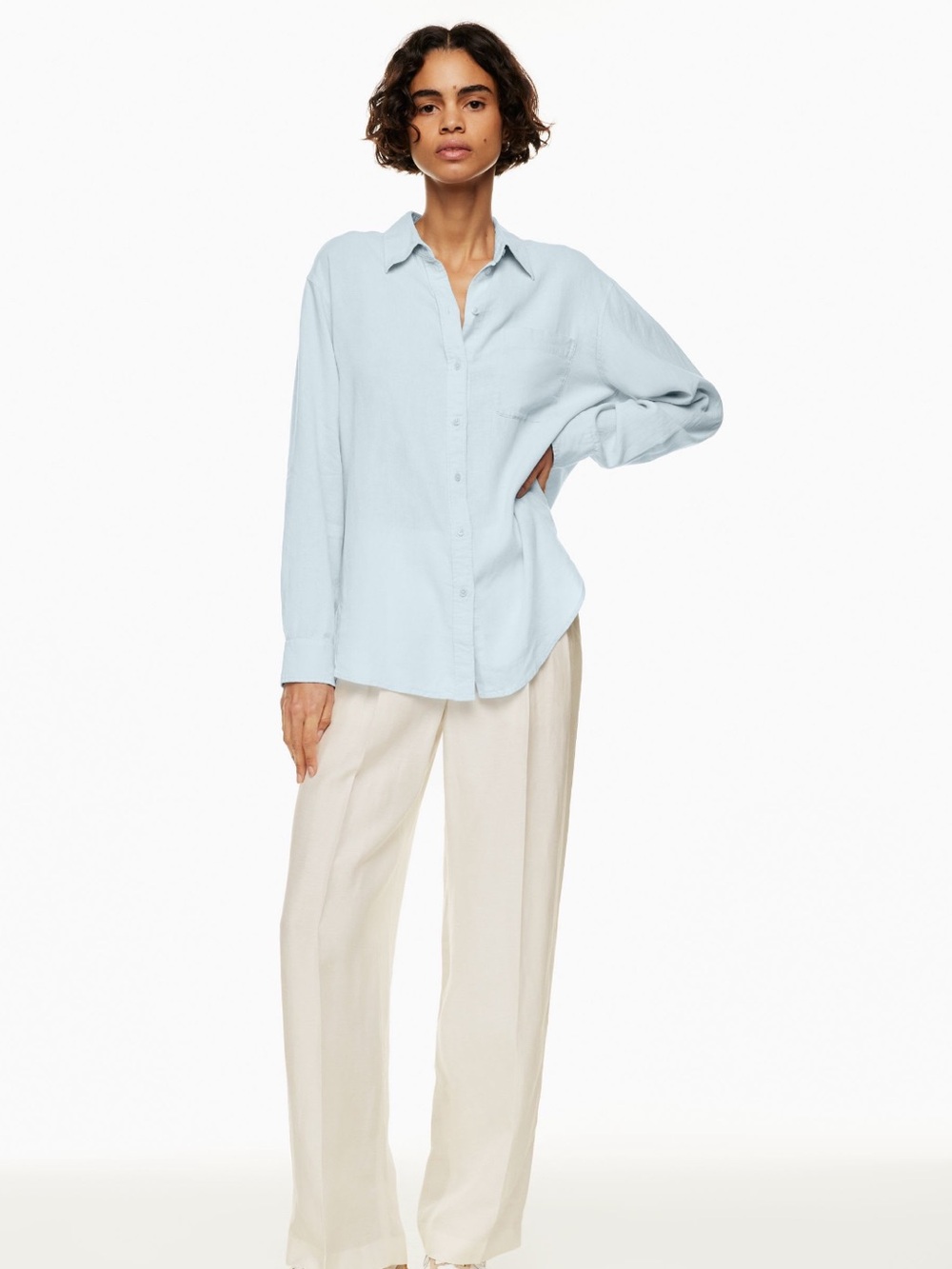Babaton Elizabeth Linen Blend Button-Up Shirt Oversized 21" P2P Tagged 2XS